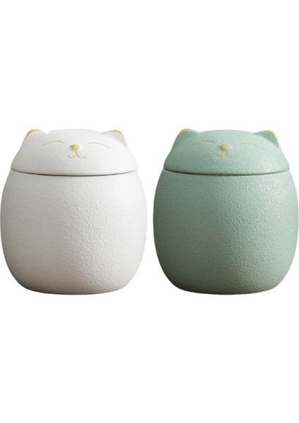 Tezgah Mutfak İçin 2 Pcs Kedi Seramik Çay Depolama (Yurt Dışından)