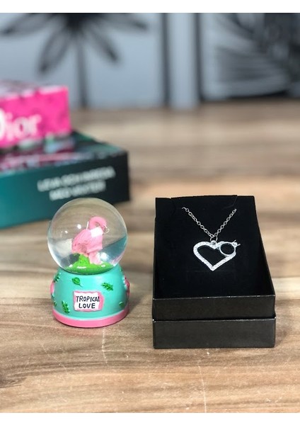 14 Şubat Sevgililer Günü Hediyesi Romantik Işıklı Flamingo Yeşil Kar Küresi ve Taşlı Kalpli Kolye fiyatları