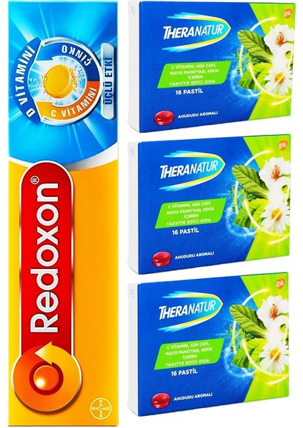 Ahududu Aromalı 16 Pastil 3 Adet + Redoxon 3'lü Etkili 15 Efervesan Tablet