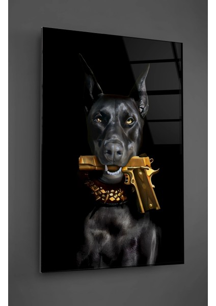 Gold Renkli Doberman Cam Tablo