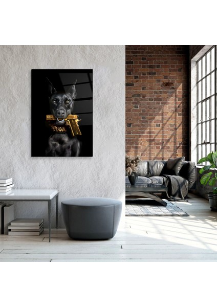 Gold Renkli Doberman Cam Tablo modelleri