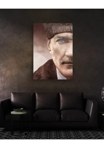 Atatürk Yarı Portre Renkli Cam Tablo
