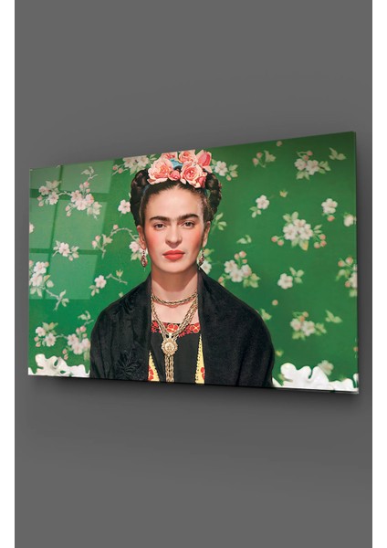 Frida Kahlo ve Çiçekler Cam Tablo