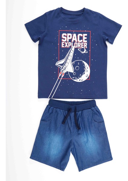 Space Erkek Çocuk T-shirt Denim Şort Takım modelleri