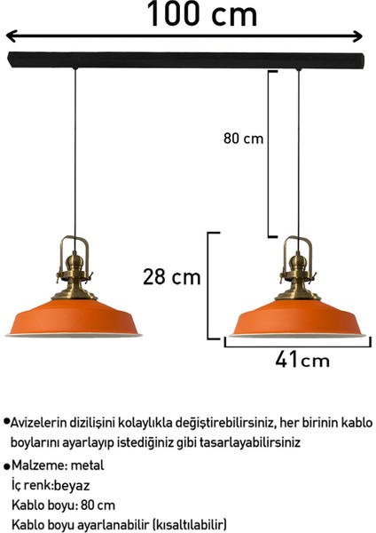 Turuncu Asaletli Ikili Avize Eskitme Başlık Retro Sarkıt Lamba Mutfak Salon Kafe Avizeleri