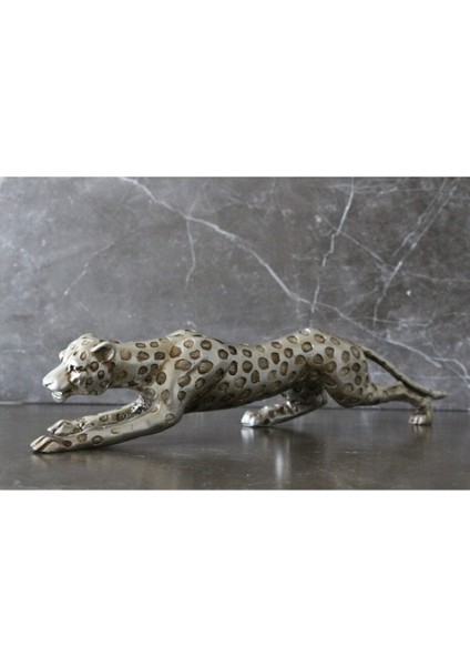 Poly Tasarım Gümüş Leopar Biblo 45X10CM Silver