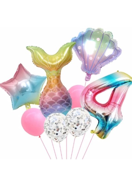 Deniz Kızı 4 Yaş Rakam Balon Doğum Günü Set