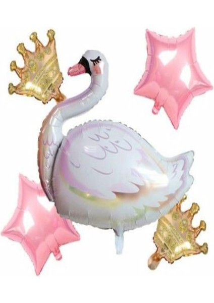 Kuğu Balon Kral Taç Yıldız Folyo Balon Seti