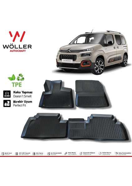 Citroen Berlingo Paspas 2019 Sonrası 3D Havuzlu Wöller Paspas