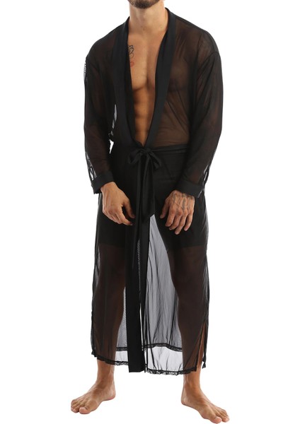 Erkek Siyah Tül Sabahlık Gecelik