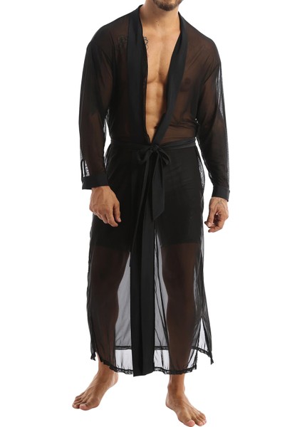 Erkek Siyah Tül Sabahlık Gecelik modelleri