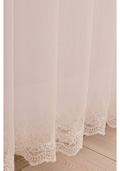 Etek İşlemeli Grek Beyaz Renk 1-2 Seyrek Pileli Tül Perde indirimleri