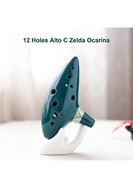 Ocarina 12 Delik Ocarina Seramik Alto C Ocarina Flüt Mavi Ocarina Sualtı Müzik Nefesli Enstrüman Yeşil