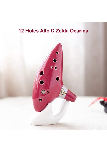 Ocarina 12 Delik Ocarina Seramik Alto C Ocarina Flüt Mavi Ocarina Sualtı Müzik Nefesli Enstrüman Kırmızı