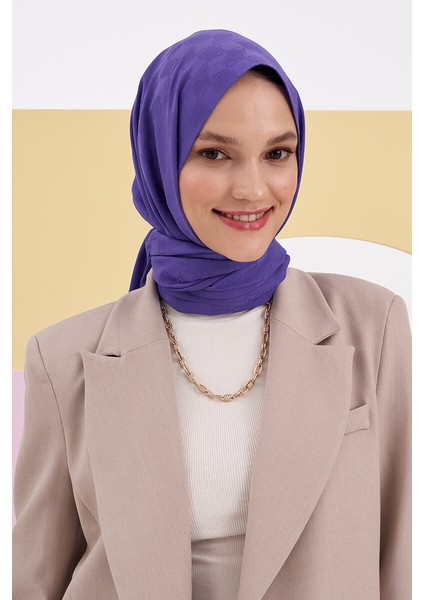 Ipeksi Jakar Lara Şal Dama Desen - Metalik Mor