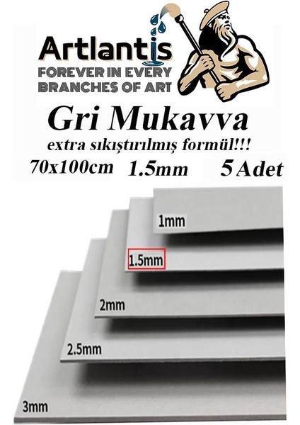 Mukavva Gri 1.5mm 70X100 cm 5 Adet Sert Karton Ekstra Sıkıştırılmış 70*100 Mukavva Gri Renkli 5 Adet