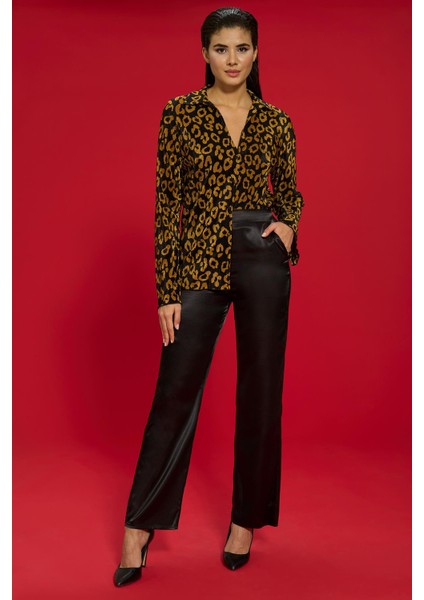 6'lı Pliseli Leopar Bustiyerli Siyah Pijama Takım S27568