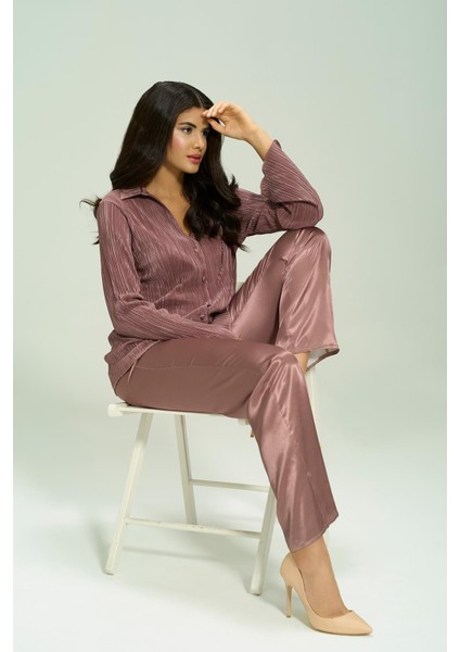 for you in&out 6'lı Pliseli Vizon Bustiyerli Pijama Takım S27573