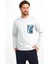 Erkek Önü Baskılı Bisiklet Yaka Spor Sweatshirt Gri 1