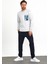 Erkek Önü Baskılı Bisiklet Yaka Spor Sweatshirt Gri 5