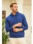 Erkek Kapüşonlu Comfort Fit Düz Sweatshirt Mavi 2