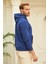 Erkek Kapüşonlu Comfort Fit Düz Sweatshirt Mavi 5