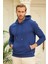 Erkek Kapüşonlu Comfort Fit Düz Sweatshirt Mavi 3