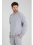 Erkek Bisiklet Yaka Oversize Sweatshirt Gri 2