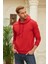 Erkek Kapüşonlu Comfort Fit Düz Sweatshirt Kırmızı 1
