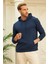 Erkek Kapüşonlu Comfort Fit Düz Sweatshirt Lacivert 2