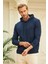 Erkek Kapüşonlu Comfort Fit Düz Sweatshirt Lacivert 3