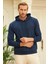 Erkek Kapüşonlu Comfort Fit Düz Sweatshirt Lacivert 4