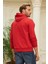Erkek Kapüşonlu Comfort Fit Düz Sweatshirt Kırmızı 4