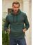 Erkek Kapüşonlu Comfort Fit Düz Sweatshirt Yeşil 1