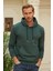 Erkek Kapüşonlu Comfort Fit Düz Sweatshirt Yeşil 3