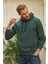 Erkek Kapüşonlu Comfort Fit Düz Sweatshirt Yeşil 5