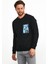 Erkek Önü Baskılı Bisiklet Yaka Spor Sweatshirt Siyah 1
