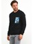 Erkek Önü Baskılı Bisiklet Yaka Spor Sweatshirt Siyah 2