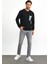 Erkek Önü Baskılı Bisiklet Yaka Spor Sweatshirt Siyah 4