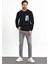 Erkek Önü Baskılı Bisiklet Yaka Spor Sweatshirt Siyah 5