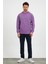 Erkek Kanguru Cepli Rahat Kalıp Kapüşonlu Spor Sweatshirt Mor 5