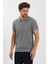 Erkek Polo Yaka Jakarlı Triko T-Shirt Gri 3
