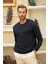 Erkek Basic Bisiklet Yaka Rahat Kalıp Düz Sweatshirt Lacivert 3