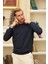 Erkek Basic Bisiklet Yaka Rahat Kalıp Düz Sweatshirt Lacivert 4
