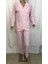 -1406-Kadın Önden Açık İnce % 100 Pamuk Pijama Takımı-Pembe 4