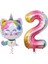 Unicorn Kedi Balon Gökkuşağı Renkli Sayı Doğum Günü Set Yaş 2 1