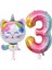 Unicorn Kedi Balon Gökkuşağı Renkli Sayı Doğum Günü Set Yaş 3 1