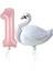 Kuğu Balon Pembe Rakam Folyo Balon Set Yaş 1 1