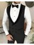 Italyan Kesim Slim Fit Ceket Yelek Pantolon Damatlık Set Siyah T8240 4
