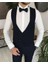 Italyan Kesim Ceket Yelek Pantolon Damatlık Set Lacivert T8123 4